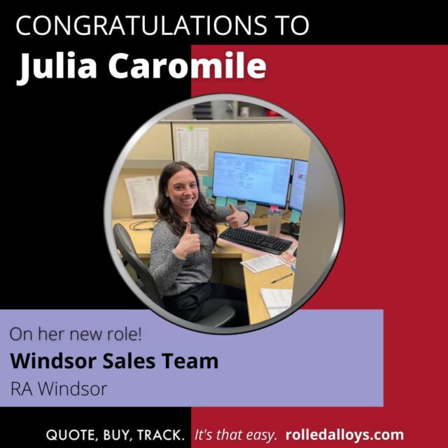 Congratulations to Julia on joining the #WindsorRA Sales Team! #RolledAlloys