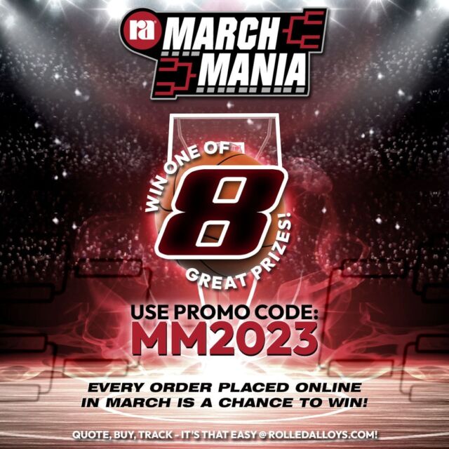 It's that time of year again, March Mania begins today! 🎉 Every order placed online in March gives you a chance to win one of 8 great prizes!

Use Promo Code: MM2023
https://www.rolledalloys.com/march-mania-2023/

** No Purchase Necessary, see site for official rules. **

#ramarchmania #rolledalloys #quotebuytrack #SpecialtyMetal #BuyMetalOnline