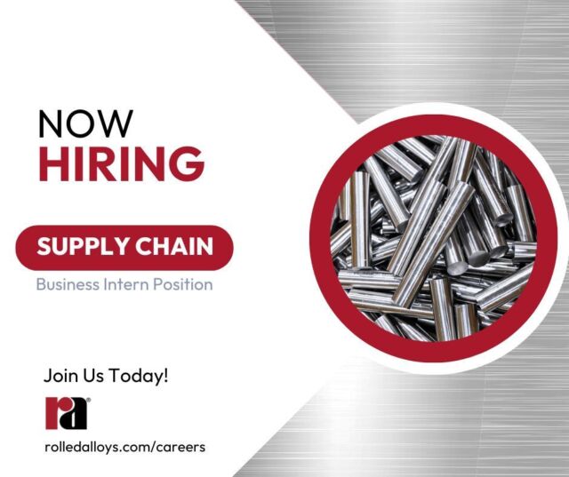 We are currently accepting applications for a Supply Chain / Business Intern position at our Richburg, South Carolina location. You may apply through the link provided or share this opportunity with someone you think might be interested! 

https://www.rolledalloys.com/internships/

#RolledAlloys #SupplyChainIntern #MetalSupplier #RichburgRA #SpecialtyMetalSupplier