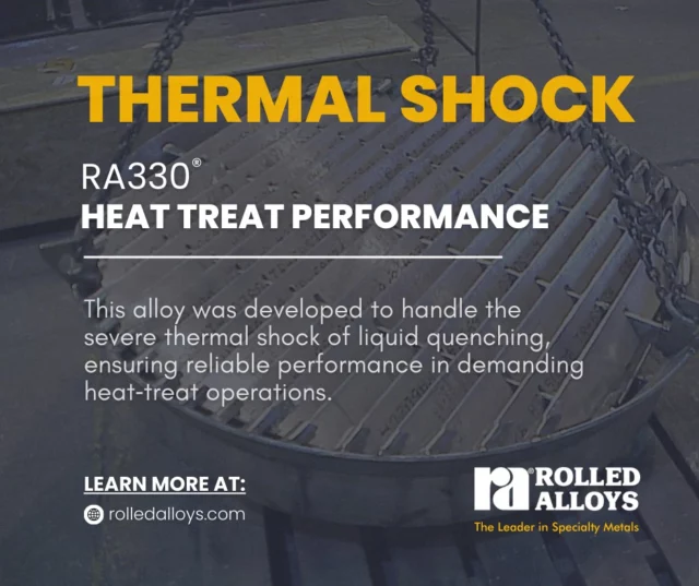 When extreme thermal shock is part of the process, material reliability becomes essential. RA330® is built to stay stable through the rapid temperature changes found in heat‑treat operations, which is why this capability plays such an important role in consistent high‑temperature performance.

🔗 Learn more at: https://www.rolledalloys.com/products/nickel/ra330/

#RolledAlloys #RA330Since1953
