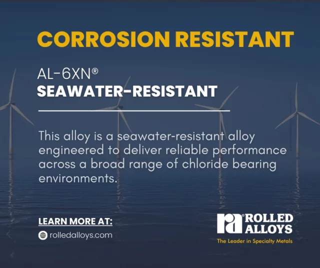 🌊Built for the harshest waters, AL-6XN® delivers exceptional resistance to a range of chloride bearing environments. Some applications include: 

▪️FGD Scrubbers
▪️Reverse Osmosis 
▪️Distillation Columns
▪️Offshore Oil and Gas
▪️Heat Exchangers

Learn more at: https://www.rolledalloys.com/products/nickel/al-6xn/

#RolledAlloys #AL6XN #CorrosionResistance